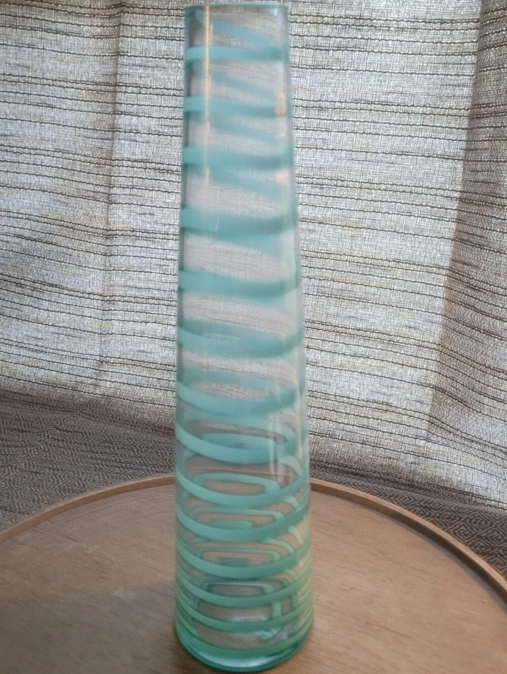 Mid-Century Modern Pair Bud Vases Art Glass  Turquoise Blue Spiral 12'' & 10'' H